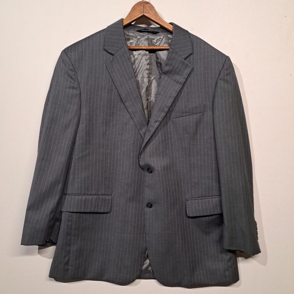 Jos A Bank Jacket Blazer Sport Coat Gray Pinstripe 46R 100% Wool